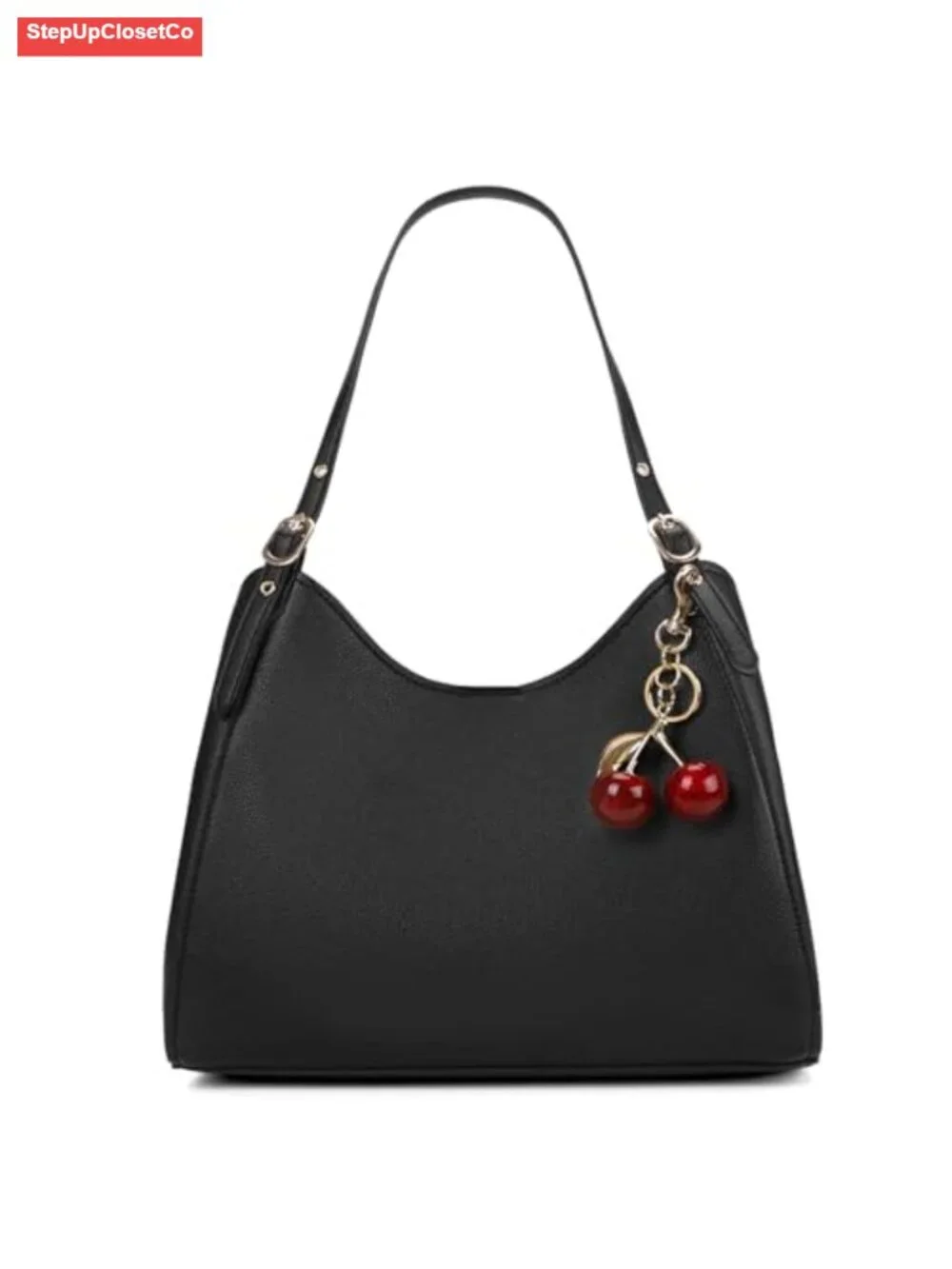 Faux Leather Slouchy Hobo Bag with Cherry Charm Tote for Women